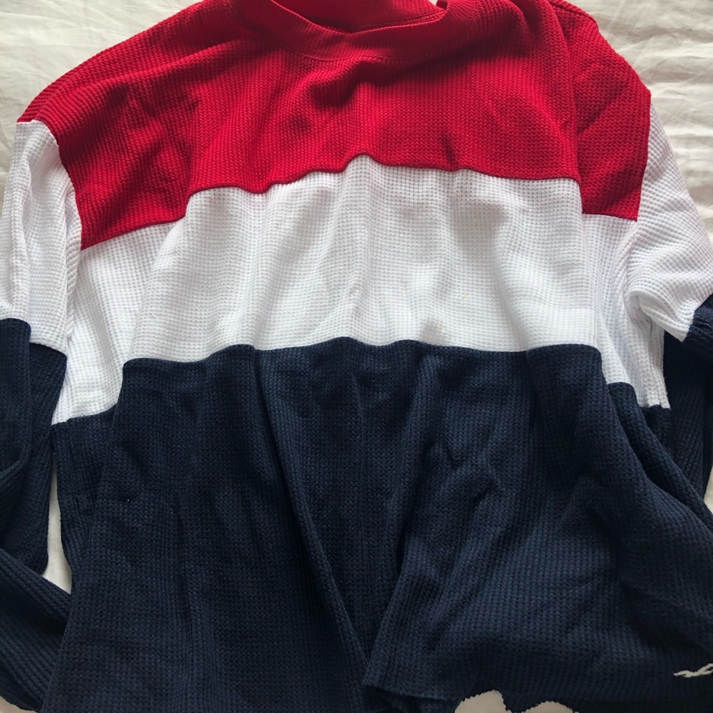 Hollister red, white, and blue waffle knit top